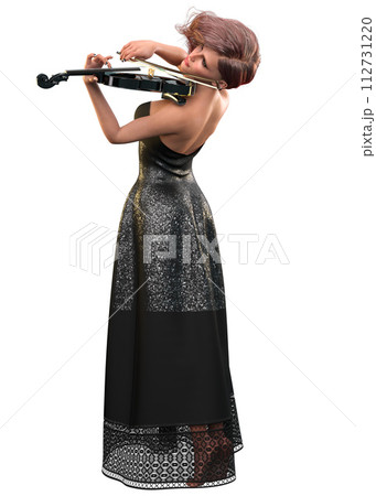 3D Woman in black dress play violin 112731220