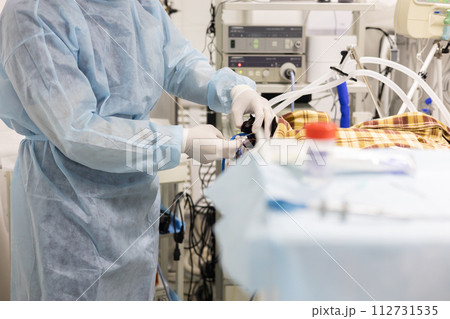 In the operating room, a veterinary surgeon performs a major operation on an animal. An experienced surgeon accurately performs a complex operation on an animal. Veterinary surgery. In the operating room, a veterinary surgeon performs a major operation on an animal. An experienced surgeon accurately performs a complex operation on an animal. Veterinary surgery. 112731535