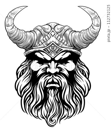 Viking Warrior Man Strong Mascot Face in Helmet 112732125