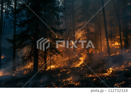 炎に包まれる山火事の様子 112732328