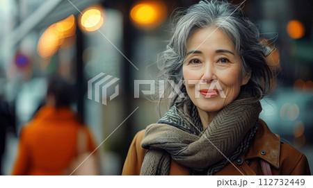 Serene mature woman in urban setting Serene mature woman in urban setting 112732449