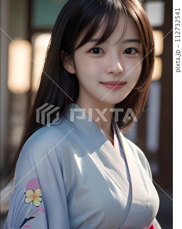 イラスト素材 : 着物をきた女性（20代） 112732541