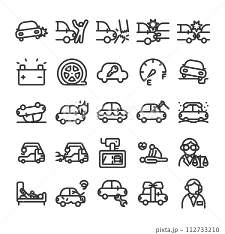 自動車事故 トラブル 保険 アイコン セット 112733210
