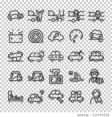 自動車事故 トラブル 保険 アイコン セット 112733210
