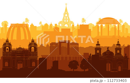Costa Rica famous landmark silhouette style 112733403