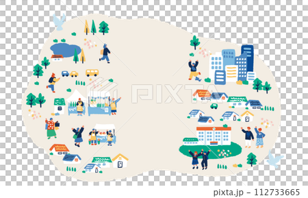 城市景觀和人物的簡單平面插圖 城市景觀和人物的簡單平面插圖 112733665