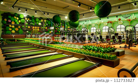 Bowling alley filled with lots of bowling balls and bowling alley filled with bowling balls. 112733827