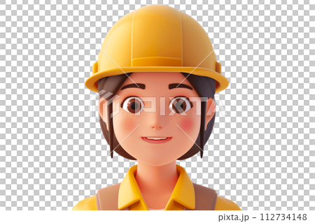 Cartoon Mascot of Female Construction Worker, Isolated 112734148