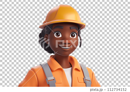 Cartoon Mascot of Female Construction Worker, Isolated 112734152