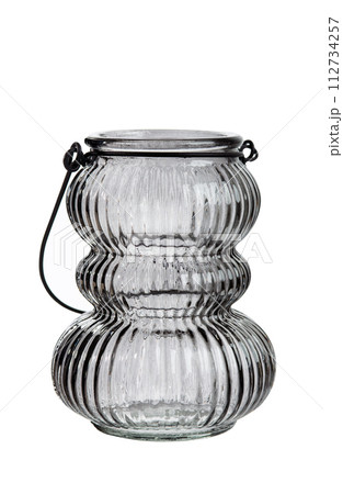 Hanging black glass Candle Holder for decor indoors or outdoors. Isolated on white. lantern 112734257