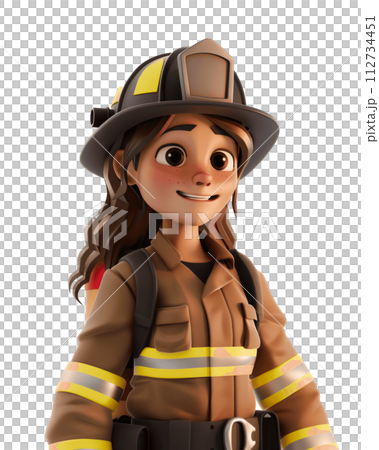 Professional Female Firefighter Mascot on Transparent Background 112734451