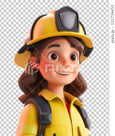 Professional Female Firefighter Mascot on Transparent Background 112734452