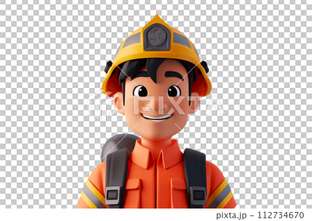 Confident Fireman Character with Helmet, Isolated Illustration 112734670