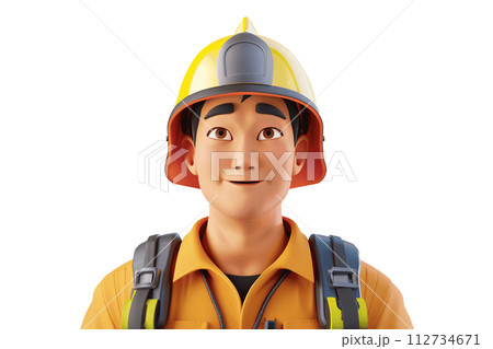 Confident Fireman Character with Helmet, Isolated Illustration 112734671