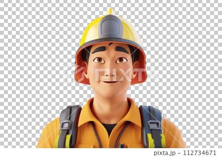 Confident Fireman Character with Helmet, Isolated Illustration 112734671