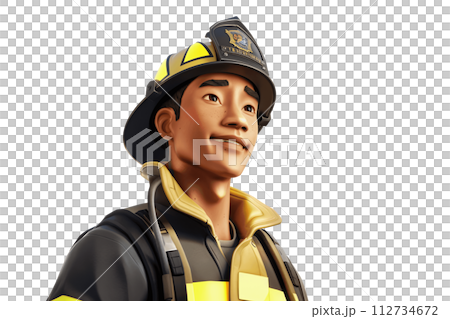 Confident Fireman Character with Helmet, Isolated Illustration 112734672