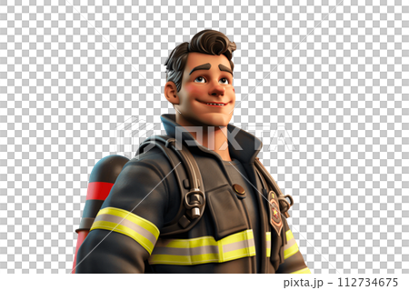 Confident Fireman Character with Helmet, Isolated Illustration 112734675