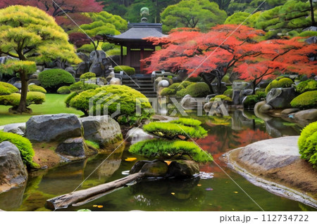 colorful japanese garden in the park 112734722