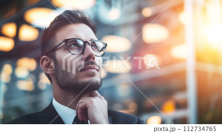 Focused businessman leads with determination in a dynamic work environment, AI Generated Focused businessman leads with determination in a dynamic work environment, AI Generated 112734765