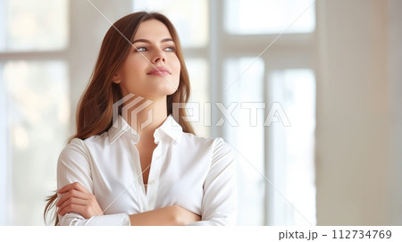 Businesswoman leads, exemplifying determination and concentration in the workplace, AI Generated 112734769