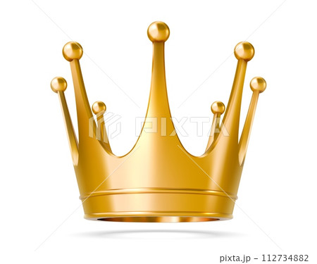 3d realistic king or queen golden crown. Isolated vector majestic, royal, gold crown for a sovereign, symbolizes regal authority and timeless elegance. Antique emperor regal headdress, luxury tiara 112734882