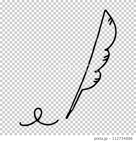 羽根ペン(羽ペン)のシンプルな線画。ベクターイラスト。 112734886