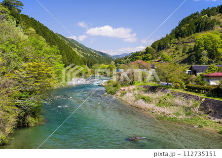 清流馬瀬川沿いの新緑風景《岐阜県下呂市馬瀬・日本で最も美しい村》 清流馬瀬川沿いの新緑風景《岐阜県下呂市馬瀬・日本で最も美しい村》 112735151