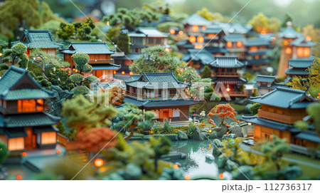 日本風の家屋のジオラマ 日本風の家屋のジオラマ 112736317