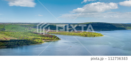 Amazing spring view on the Dnister River Canyon, Bakota Bay, Chernivtsi region, Ukraine. 112736383