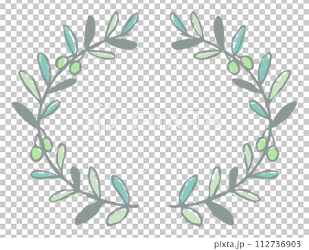 Olive leaf frame hand drawn line drawing Olive leaf frame hand drawn line drawing 112736903