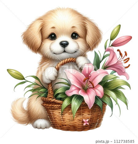 Dog cute with monthly flower clipart watercolor Dog cute with monthly flower clipart watercolor 112738585