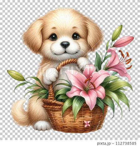 Dog cute with monthly flower clipart watercolor Dog cute with monthly flower clipart watercolor 112738585