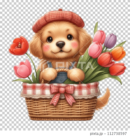 Dog cute with monthly flower clipart watercolor  112738597