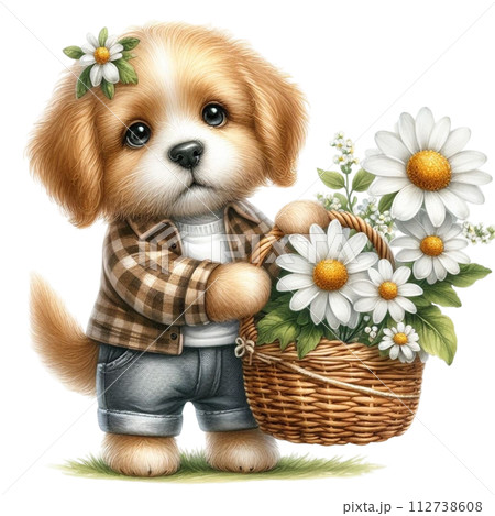 Dog cute with monthly flower clipart watercolor Dog cute with monthly flower clipart watercolor 112738608