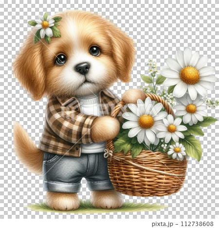 Dog cute with monthly flower clipart watercolor Dog cute with monthly flower clipart watercolor 112738608