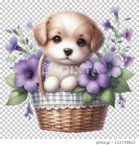 Dog cute with monthly flower clipart watercolor Dog cute with monthly flower clipart watercolor 112738622