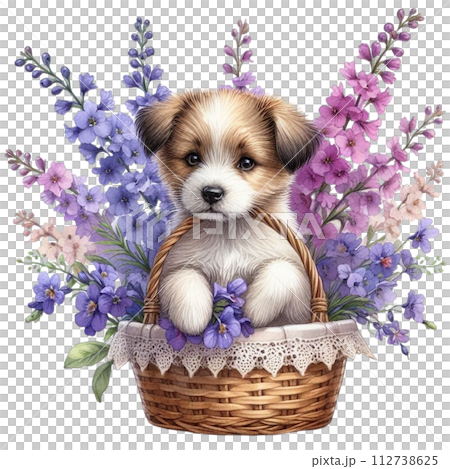 Dog cute with monthly flower clipart watercolor Dog cute with monthly flower clipart watercolor 112738625