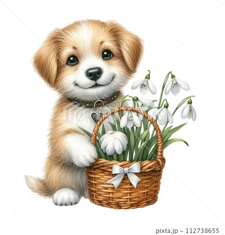 Dog cute with monthly flower clipart watercolor Dog cute with monthly flower clipart watercolor 112738655