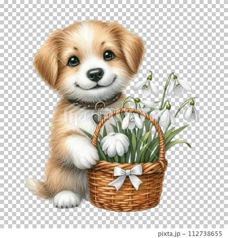 Dog cute with monthly flower clipart watercolor Dog cute with monthly flower clipart watercolor 112738655