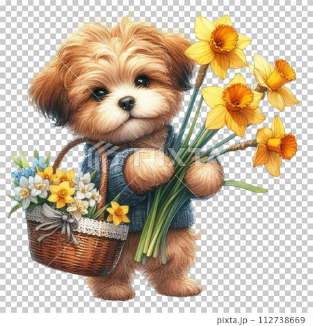Dog cute with monthly flower clipart watercolor Dog cute with monthly flower clipart watercolor 112738669