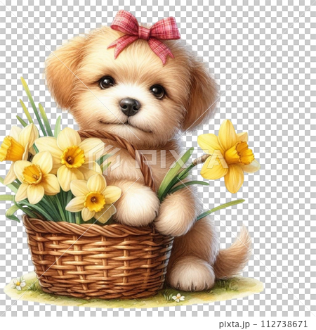 Dog cute with monthly flower clipart watercolor Dog cute with monthly flower clipart watercolor 112738671