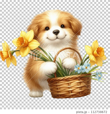 Dog cute with monthly flower clipart watercolor  112738672