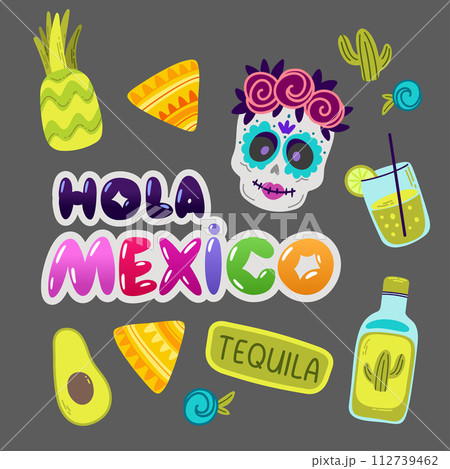 HOLA Mexico, logo, lettering. Mexican cartoon 112739462