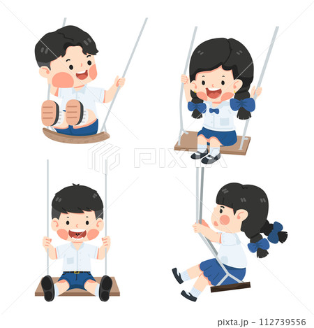 Kid student Smiling fun on swing set 112739556