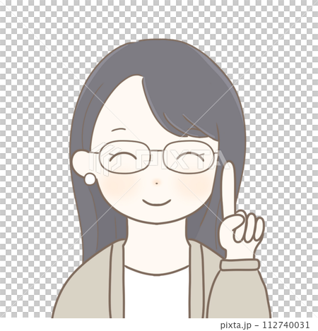 A black-haired woman doing a pointing pose 112740031