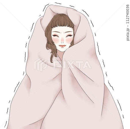 布団に包まり震える女性のイラスト 布団に包まり震える女性のイラスト 112740036