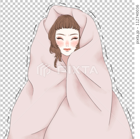 布団に包まり震える女性のイラスト 布団に包まり震える女性のイラスト 112740036