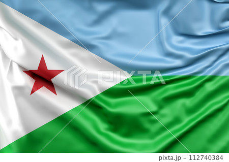 Ruffled Flag of Djibouti. 3D Rendering Ruffled Flag of Djibouti. 3D Rendering 112740384