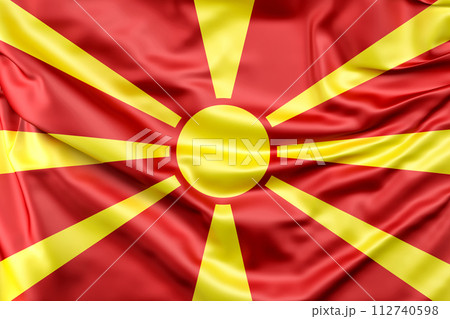 Ruffled Flag of Republic of North Macedonia. 3D Rendering 112740598