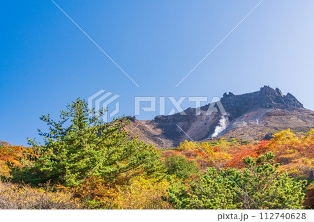 (栃木県)茶臼岳(那須岳) 紅葉最盛期の姥ヶ平から山頂を見上げる (栃木県)茶臼岳(那須岳) 紅葉最盛期の姥ヶ平から山頂を見上げる 112740628